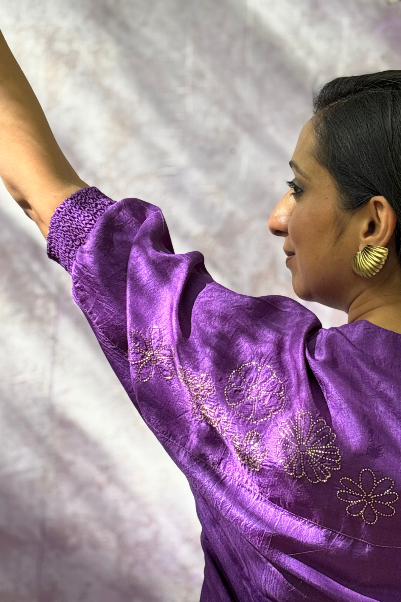 PURPLE CUTDANA KURTA SET WITH ORGANZA DUPATTA