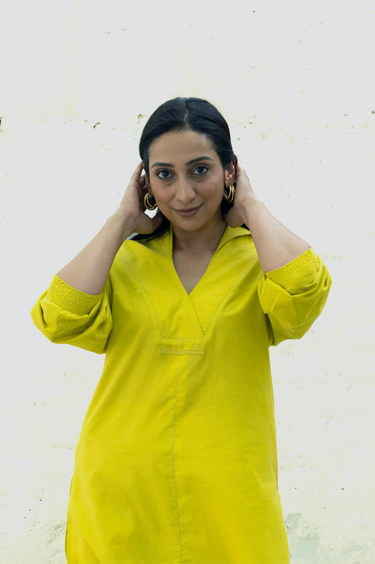 LIME KURTA WITH OVERLAPPING PLACKET