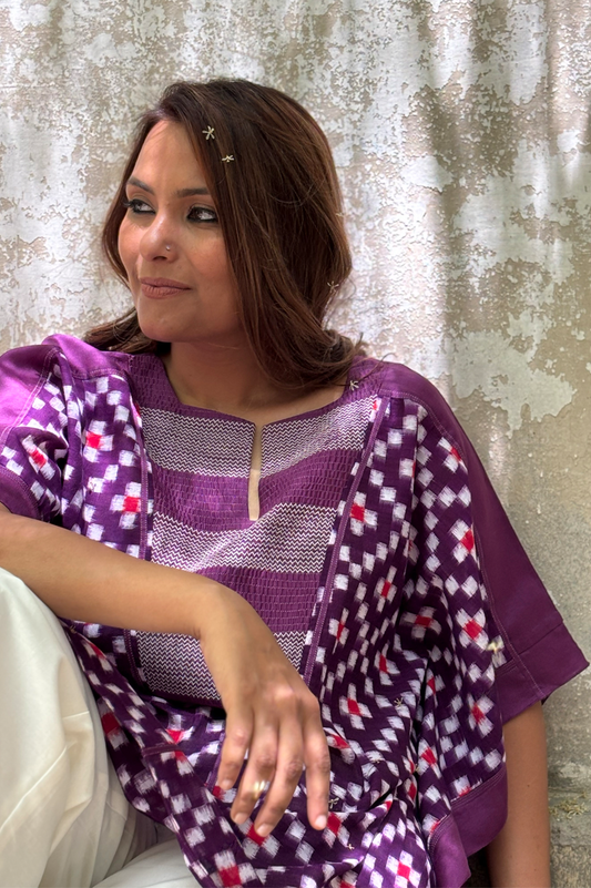 PURPLE IKAT KAFTAN WITH CHEVRON PATTERN IN YOKE