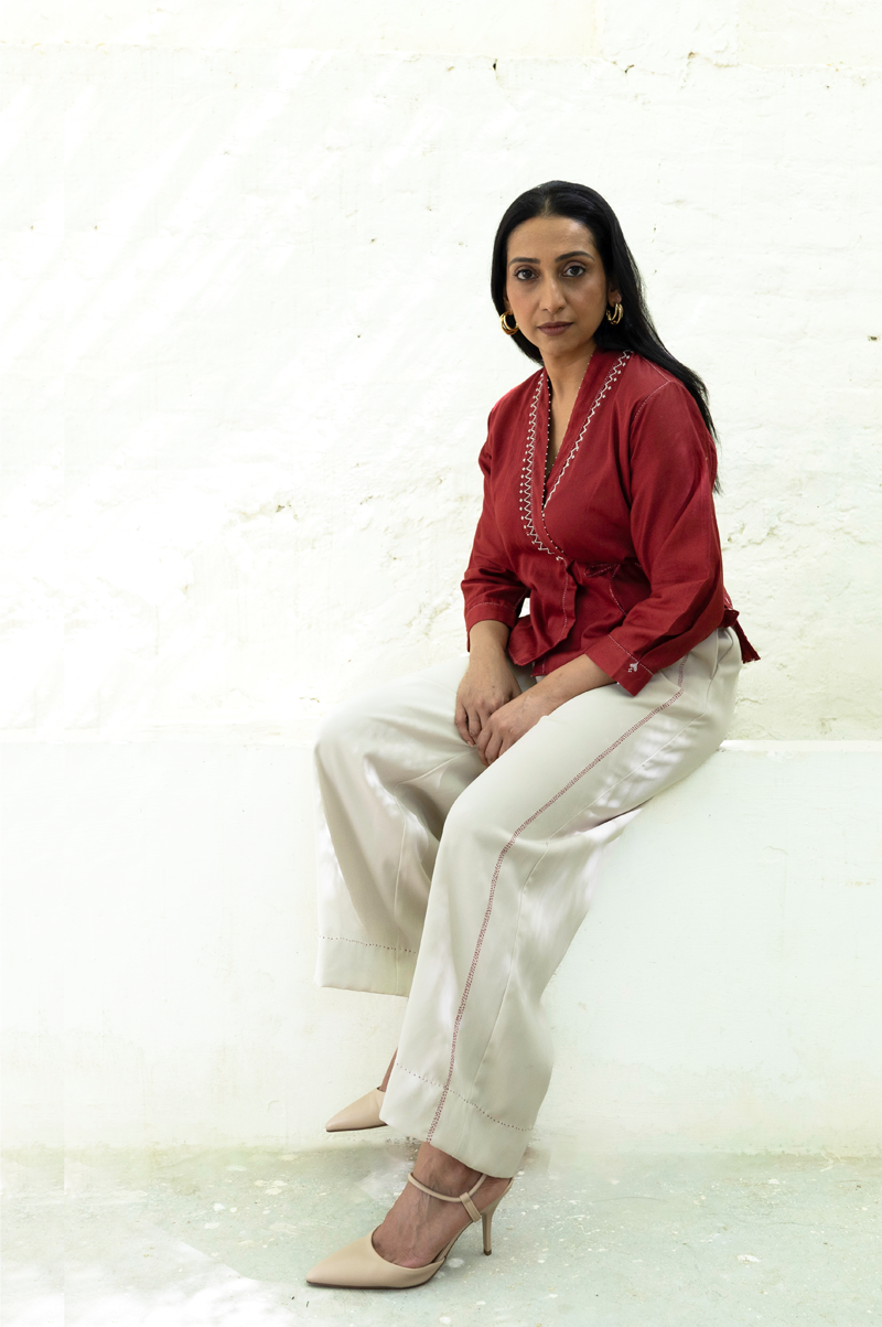 RED WRAP TOP WITH BANDHANI PANEL - RTS