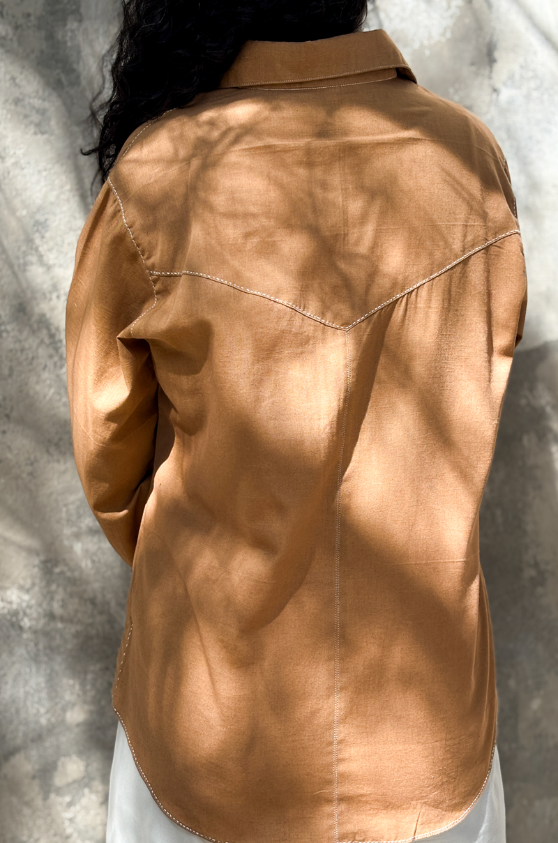 TAN LINEN SHIRT WITH HEART MOTIF