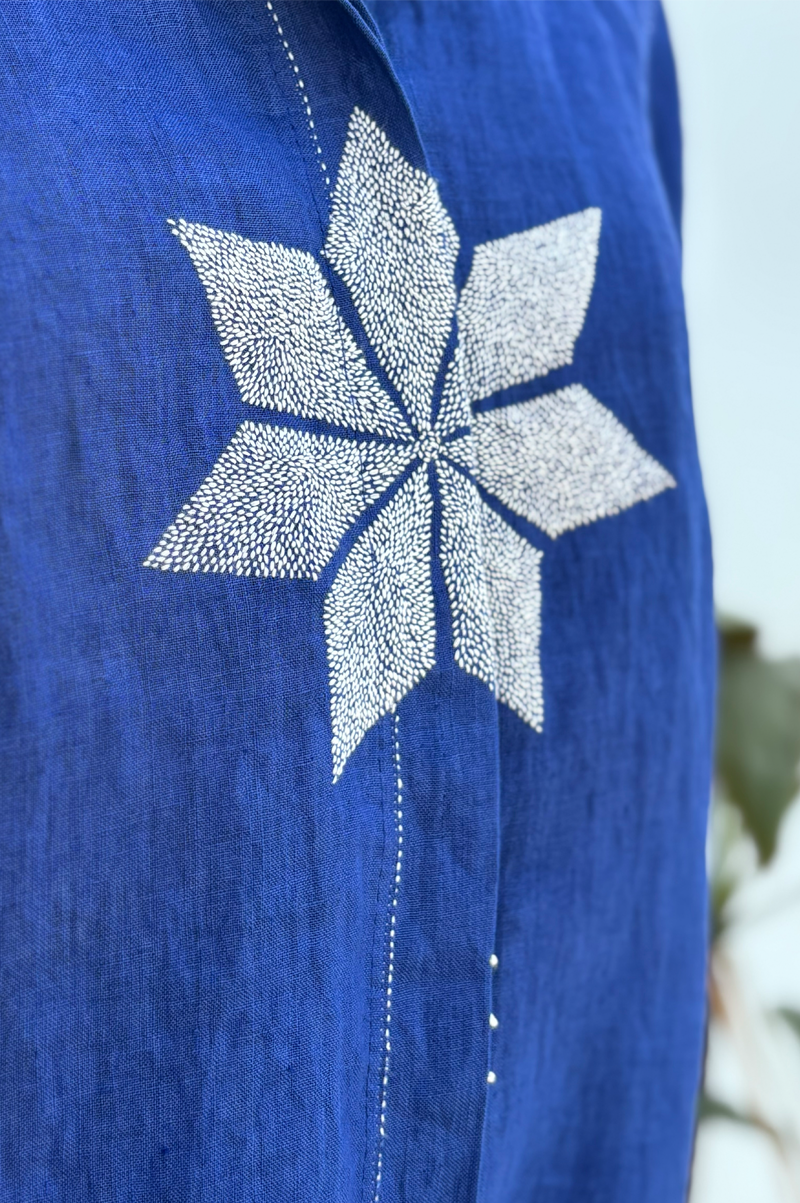 INDIGO LINEN SHIRT WITH STAR MOTIF