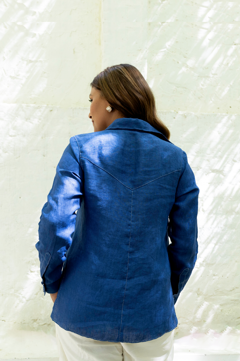 INDIGO LINEN SHIRT WITH STAR MOTIF