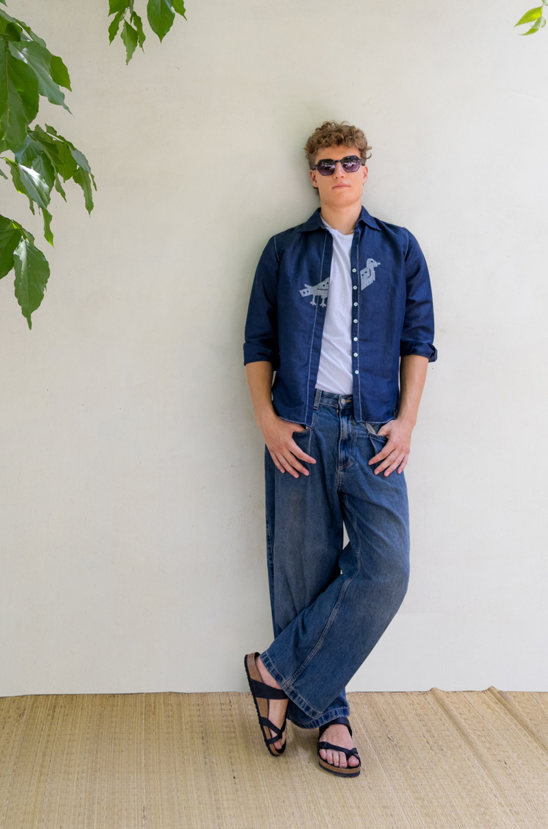 INDIGO BIRD LINEN SHIRT US F&F