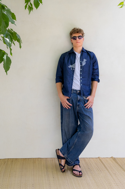 INDIGO BIRD LINEN SHIRT US F&F