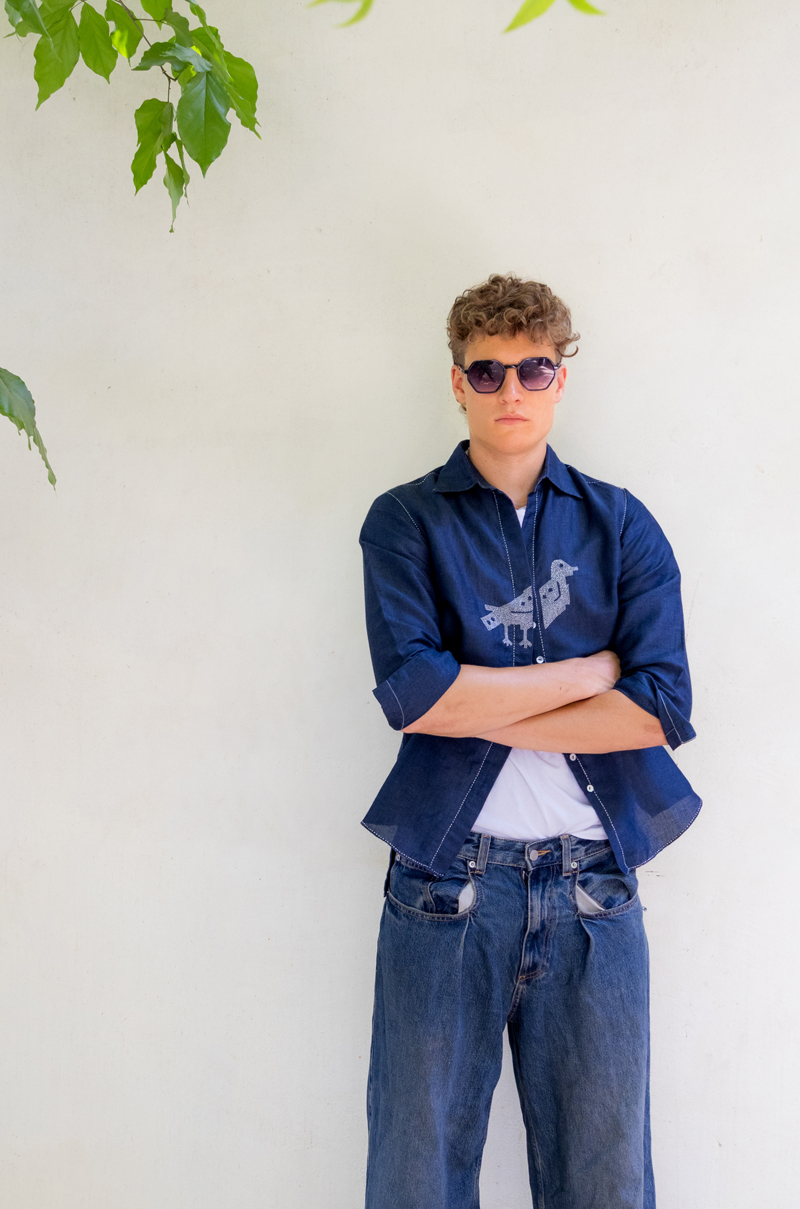 INDIGO BIRD LINEN SHIRT US F&F