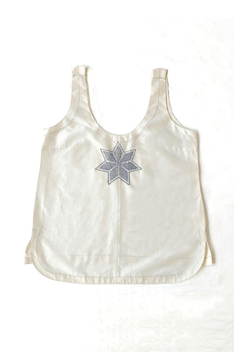 IVORY TANK TOP IN CHANDERI WITH STAR MOTIF - RTS