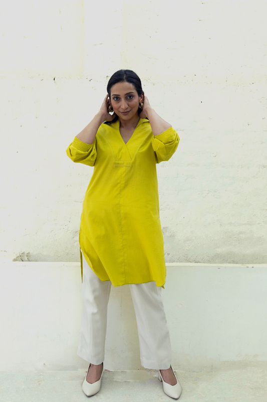 LIME KURTA WITH OVERLAPPING PLACKET