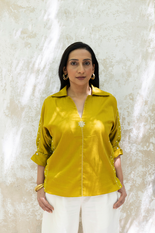 MOSS COTTON TOP WITH BANDHANI BACK