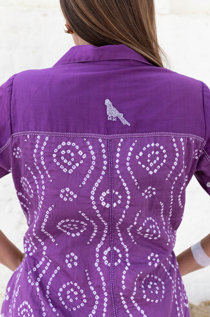 LILAC COTTON DRESS WITH BANDHANI PANEL