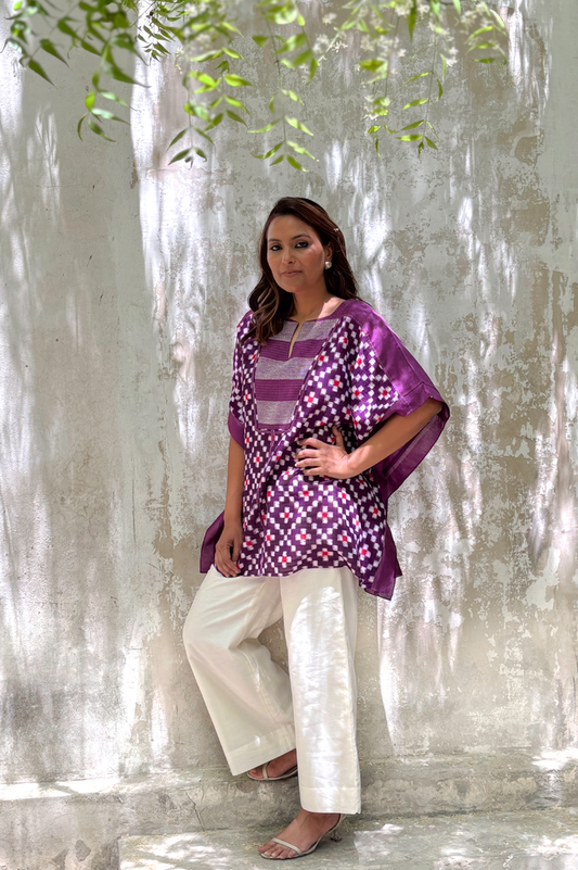 PURPLE IKAT KAFTAN WITH CHEVRON PATTERN IN YOKE