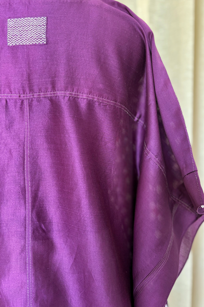 PURPLE IKAT KAFTAN WITH CHEVRON PATTERN IN YOKE