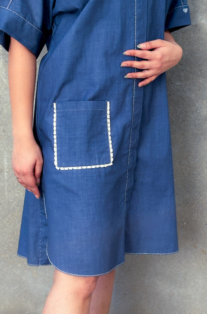MIDNIGHT BLUE LACE POCKET DRESS