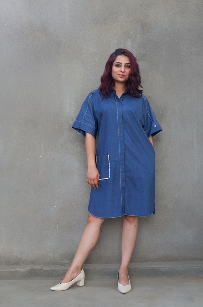 MIDNIGHT BLUE LACE POCKET DRESS