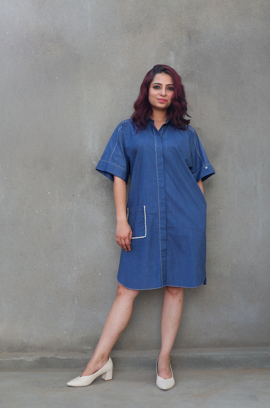 MIDNIGHT BLUE LACE POCKET DRESS