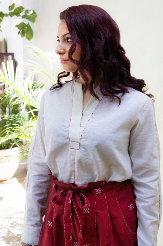 WHITE LINEN TOP WITH JAMDANI PANTS